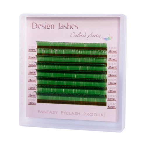 Вії для нарощування Design Lashes (10 ліній) / 0,07, mix C / 7-12 мм / зелені