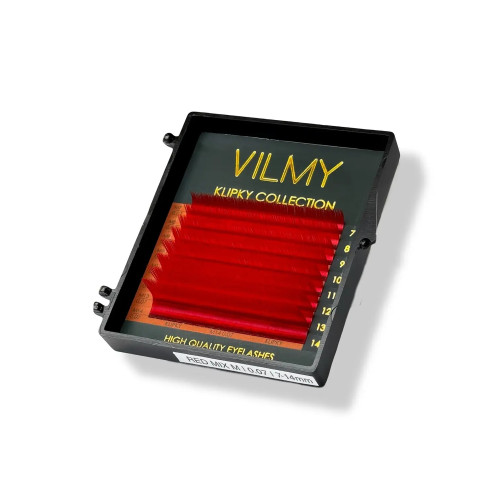 Eyelashes for extension VILMY KLIPKY (8 lines) - RED mix C+ / 0.07 / 7-14 mm