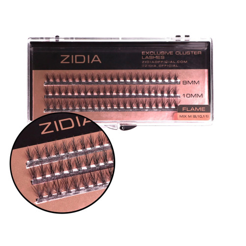 Bundles 20D M 0.10, 3 tapes ZIDIA Exclusive Cluster Lashes Flame Series / Mix 9, 10, 11 mm