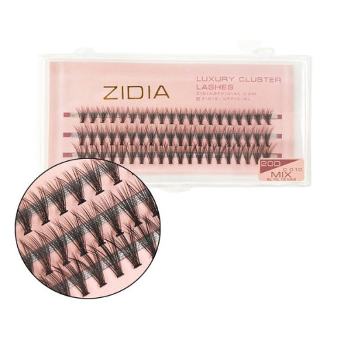 ZIDIA Luxury Cluster Lashes 20D (C 0.10, 3 strips) - Mix 8, 10, 12 mm