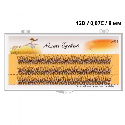 Nesura V-Shaped Dovetail Eyelashes - 12D - 0.07C - THIN - 8 mm