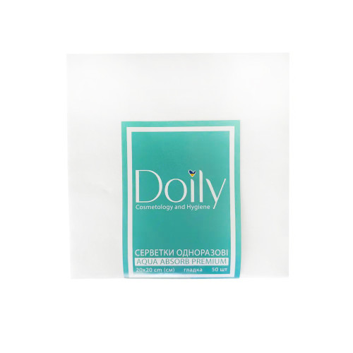 Серветки в пачці з целюлози гладкі Doily - AQUA Absorb Premium - 20х20 см, 50 шт.