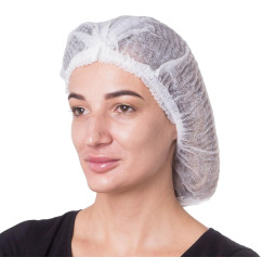 Spunbond hats with elastic band SANGIG, 100 pcs per pack (white)