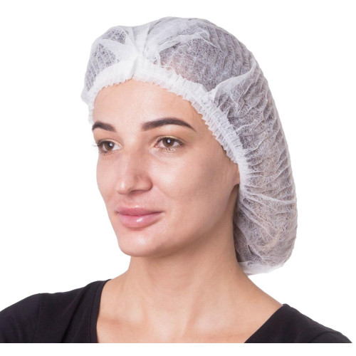 Spunbond hats with elastic band SANGIG, 100 pcs per pack (white)
