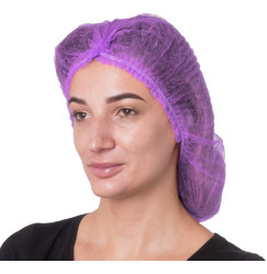 Spunbond hats with elastic SANGIG, 100 pcs per pack (purple)