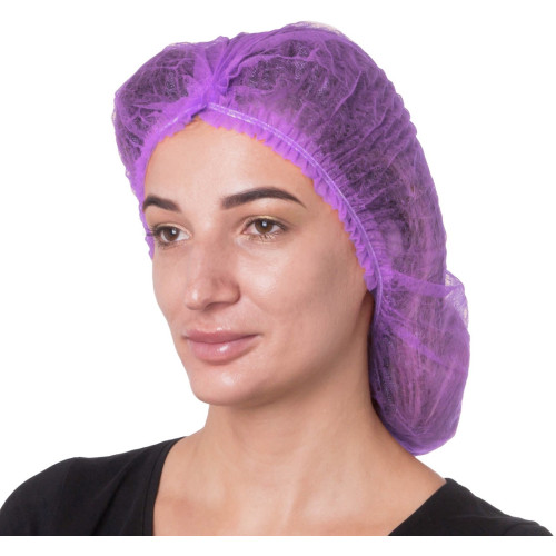 Spunbond hats with elastic SANGIG, 100 pcs per pack (purple)