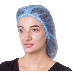 Spunbond hats with elastic band SANGIG, 100 pcs per pack (blue)