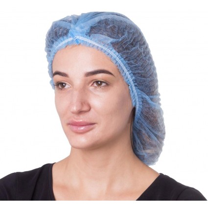 Spunbond hats with elastic band SANGIG, 100 pcs per pack (blue)