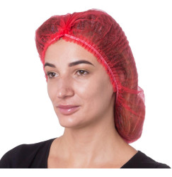 Spunbond hats with elastic band SANGIG, 100 pcs per pack (red)