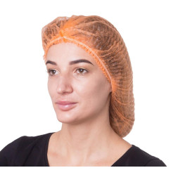 Spunbond hats with elastic band SANGIG, 100 pcs per pack (orange)