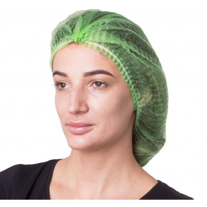 Spunbond hats with elastic band SANGIG, 100 pcs per pack (green)
