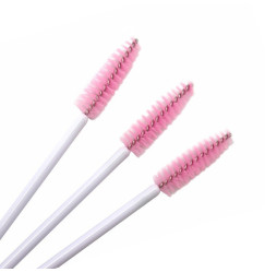 Brushes for eyebrows and eyelashes, fleecy / white handle - pink bristles / 50 pcs per pack