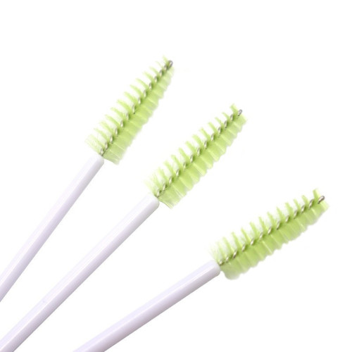 Brushes for eyebrows and eyelashes / white handle - light green bristles / pack of 50 pcs
