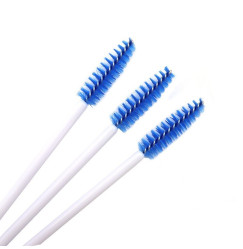 Brushes for eyebrows and eyelashes, fleecy / white handle - blue bristles / 50 pcs per pack