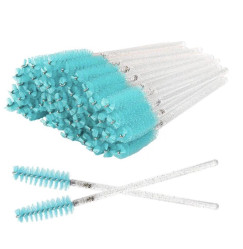 Brushes for eyebrows and eyelashes fleecy glitter / sequins silver handle - turquoise pile / 50 pcs per pack