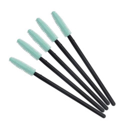 SILICONE brushes for eyebrows and eyelashes / black handle, turquoise bristles / 50 pcs per pack