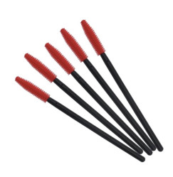 SILICONE brushes for eyebrows and eyelashes / black handle, red bristles / 50 pcs per pack