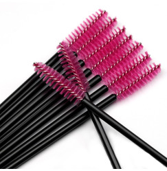 Brushes for eyebrows and eyelashes, fluffy / black handle - raspberry bristles / 50 pcs per pack