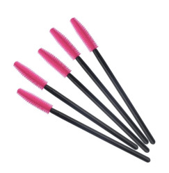 SILICONE brushes for eyebrows and eyelashes / black handle, raspberry bristles / 50 pcs per pack