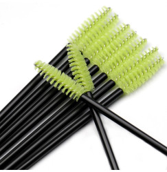Brushes for eyebrows and eyelashes, fleecy / black handle - green bristles / 50 pcs per pack