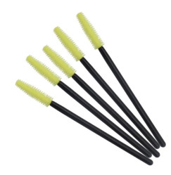 SILICONE brushes for eyebrows and eyelashes / black handle, yellow bristles / 50 pcs per pack