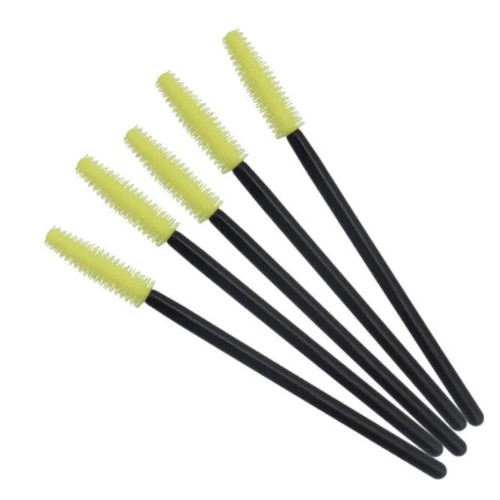 SILICONE brushes for eyebrows and eyelashes / black handle, yellow bristles / 50 pcs per pack