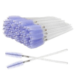 Brushes for eyebrows and eyelashes fleecy glitter / sequins silver handle - violet pile / 50 pcs per pack