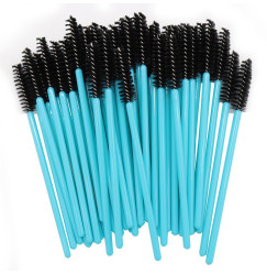 Brushes for eyebrows and eyelashes, fluffy / blue handle - black bristles / 50 pcs per pack