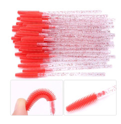 Eyebrow and eyelash brushes SILICONE - glitter red - 50 pcs in pack