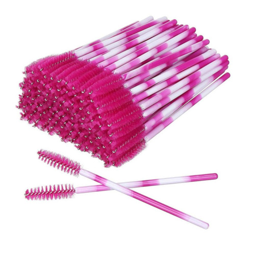 Eyebrow and eyelash brushes fluffy / lolipops raspberry / pack of 50 pcs