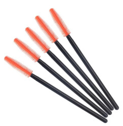 SILICONE brushes for eyebrows and eyelashes / black handle, orange bristles / 50 pcs per pack
