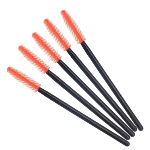 SILICONE brushes for eyebrows and eyelashes / black handle, orange bristles / 50 pcs per pack