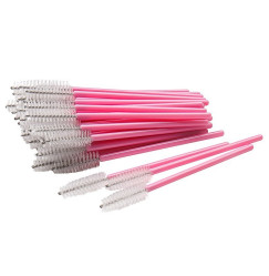 Brushes for eyebrows and eyelashes, fluffy / pink handle - white bristles / 50 pcs per pack
