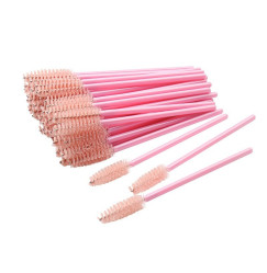 Brushes for eyebrows and eyelashes fluffy / pink handle - beige bristles / 50 pcs per pack