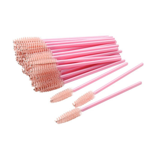 Brushes for eyebrows and eyelashes fluffy / pink handle - beige bristles / 50 pcs per pack