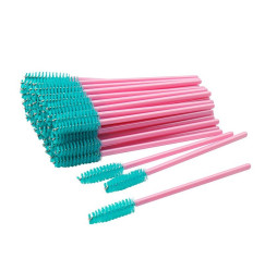 Brushes for eyebrows and eyelashes fleecy / pink handle - turquoise pile / 50 pcs per pack