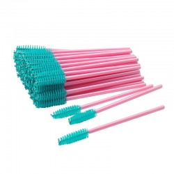 Brushes for eyebrows and eyelashes fleecy / pink handle - turquoise pile / 50 pcs per pack