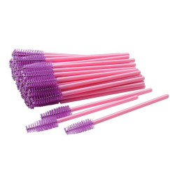 Brushes for eyebrows and eyelashes, fluffy / pink handle - purple bristles / 50 pcs per pack