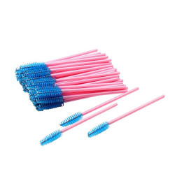 Brushes for eyebrows and eyelashes fleecy / pink handle - blue bristles / 50 pcs per pack
