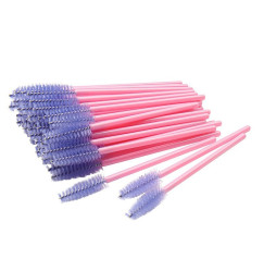 Brushes for eyebrows and eyelashes, fluffy / pink handle - lilac bristles / 50 pcs per pack
