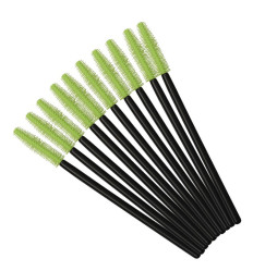 SILICONE brushes for eyebrows and eyelashes / black handle, light green bristles / 50 pcs per pack