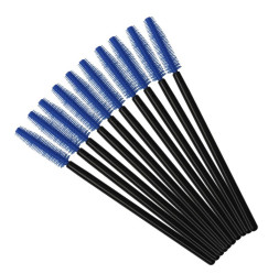 Eyebrow and eyelash brushes SILICONE / black handle blue bristles / 50 pcs in a pack