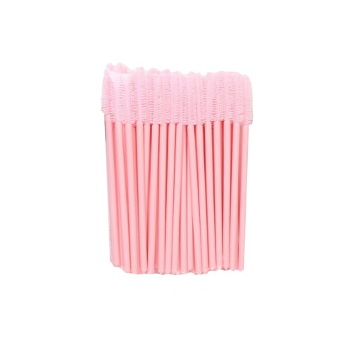 Silicone brushes for eyebrows and eyelashes - solid color pale pink, 50 pcs per pack