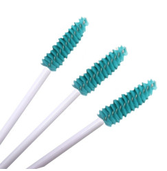 Brushes for eyebrows and eyelashes, fleecy / white handle - turquoise bristles / 50 pcs per pack