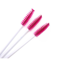 Brushes for eyebrows and eyelashes, fluffy / white handle - raspberry bristles / 50 pcs per pack
