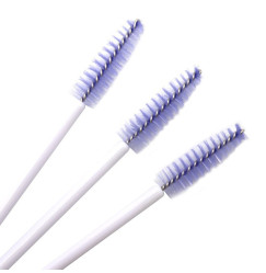 Eyebrow and eyelash brushes, fluffy / white handle - lilac bristles / 50 pcs in a pack