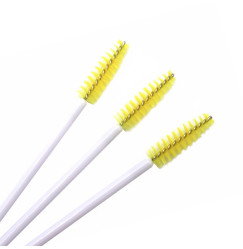 Brushes for eyebrows and eyelashes, fleecy / white handle - yellow bristles / 50 pcs per pack