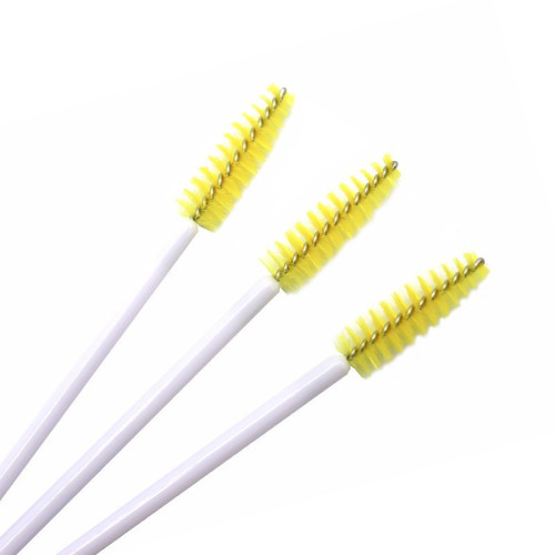 Brushes for eyebrows and eyelashes, fleecy / white handle - yellow bristles / 50 pcs per pack