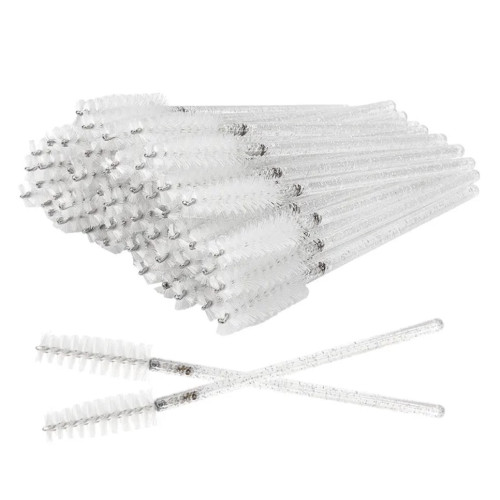 Brushes for eyebrows and eyelashes, fleecy glitter / white with sparkles / 50 pcs per pack
