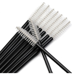 Brushes for eyebrows and eyelashes, fleecy / black handle - white bristles / 50 pcs per pack